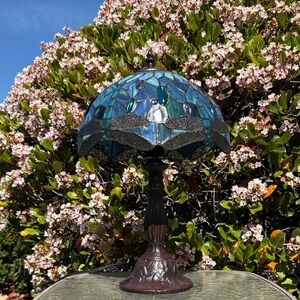 Blue Dragonfly Stained Glass Table Lamp - Tiffany style